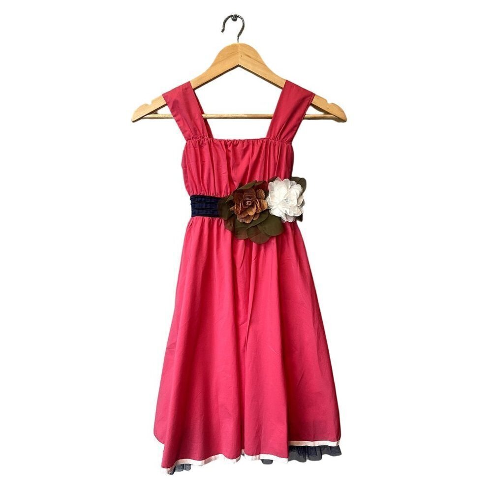Bonny Billy Girls Sz 7/8 Pink Blue Sleeveless Floral Appliqué‎ Dress